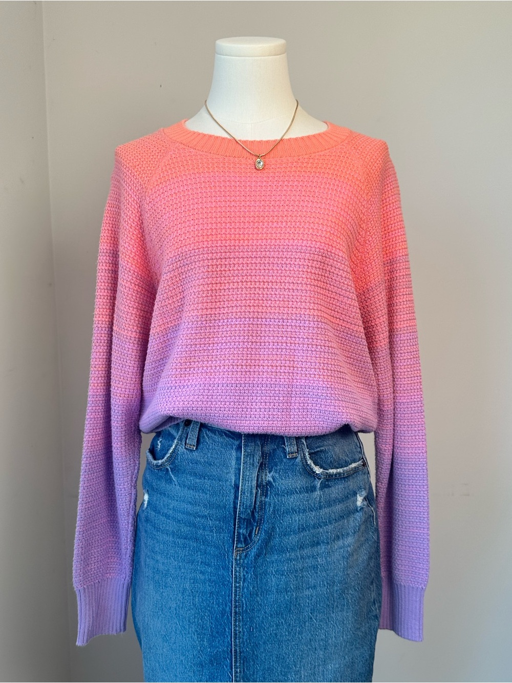 Charter Club Pink Orange to Lavender Ombre Crewneck Sweater